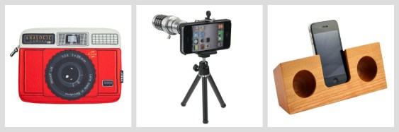 Laptop Sleeve, Lens and Tripod, Wooden Amplifier