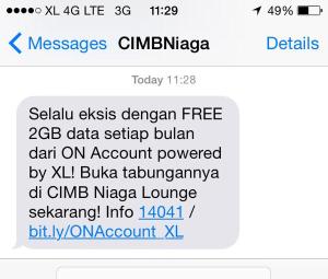 Ini dia SMS yang saya dapat dari CIMB Niaga